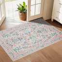 Pink Entryway Rug 2x3, Floral Distress Print Carpet, Low Piles Indoor Rugs, Washable Door Mat, Living Room Entrance Traditional Distressed Retro Accent Throw Rug, Non Slip Perfect for Office Bathroom