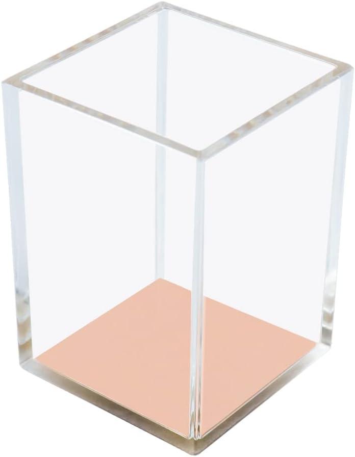 MEI YI TIAN Clear Acrylic Pencil Pen Holder Cup with Rose Gold Bottom, Desk Accessories Makeup Brush Holders Modern Design Desktop Organizer for Countertop Desk Accessory Storage