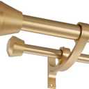 Warm Gold Double Curtain Rods for Window 28 to 48 Inch, Heavy Duty Double Drapery Rod with End Cap, 1-Inch Front and 5/8 Inch Back Double Window Rods, Decorative Telescoping Double Rod Curtain Rods