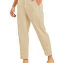 Rdruko Men's Linen Pants Lightweight Casual Cotton Pants Elastic Waist Beach Summer Pants with Pockets, Light Khaki, 2XL