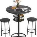 VECELO 3 Piece Bar Table and Chairs Set, Counter Height Bistro Sets with 2 Barstools for Indoor, Small Space Restaurant, Black