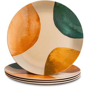 Nook Theory 4 Pack Reusable Bamboo Plates - Non-Toxic Toddler and Kids Plate, Dishwasher Safe, Not Microwavable Dinnerware (Arizona 10")