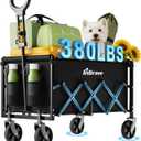 Collapsible Wagon Cart Foldable Beach Wagon with All-Terrain Wheels - 380 LBS Heavy Duty Grocery Cart for Shopping, Beach, Camping, Sports, Garden (Black)