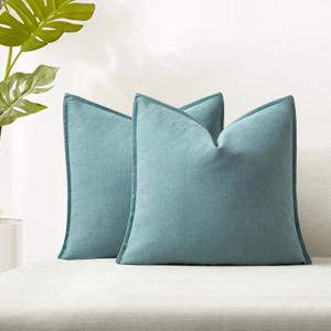 JUSPURBET Aqua Blue Herringbone Textured Throw Pillow Covers 18x18 inch Set of 2 for Home Decor Living Room Couch Bed Decorative Soft Luxury Chenille Cushion Case with Invisible Zipper (18" x 18" (Pack of 2), Aqua Blue)