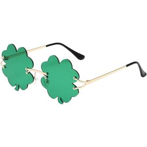St. Patricks Day Irish Shamrock Sunglasses Green Lucky Four Leaf Clover Leprechaun Costume Glasses for Women Men