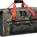 BORLENI Waterproof Motorcycle Dry Duffel Bag Luggage Tail Bag with Large Storage Space,Roll Top Closure, Shoulder Straps, Inner Pocket and Mesh Pocket for Motorcycling Travel Camping (Camouflage, 70L)