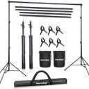 Aureday Backdrop Stand, 10x8.5ft Adjustable Photo Backdrop Stand for Parties, Heavy Duty Background Stand with Travel Bag, 6 Backdrop Clamps, 4 Crossbars, 2 Sandbags for Wedding/Decorations/Photoshoot