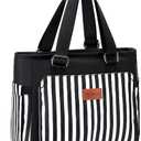 Large Women Lunch Bags for Work/Insulated Adult Lunch Box for Women/Leakproof Cooler Lunch Tote Bag with Storage Pocket. Reusable Lunch Cooler Purse for Work Picnic Hiking 12L, Black Stripes