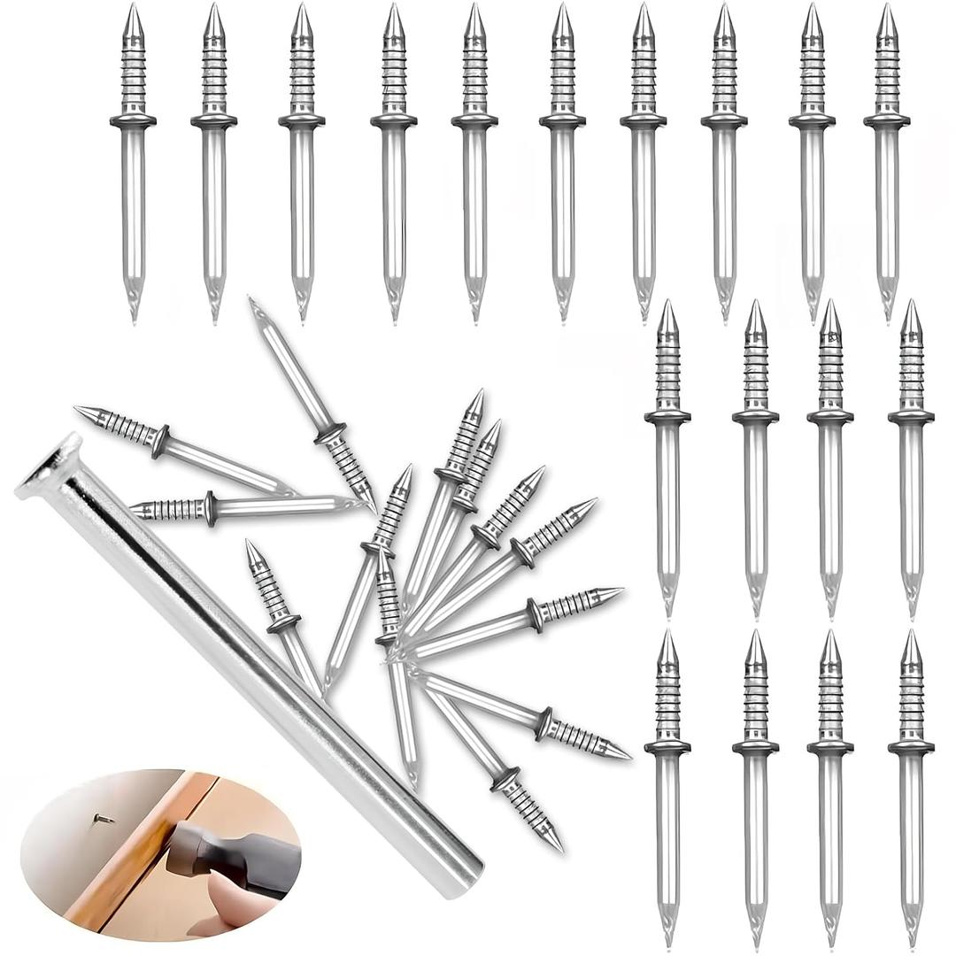 2 x SOPAMI 200pcs Double Head Skirting Thread Seamless Nails with 2pcs Sleeve Tools, Non Marking Double Sided Nails, Invisible Security Screws for Wood Baseboards.