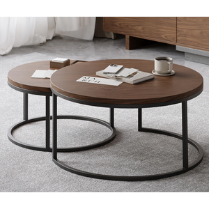 Fero Round Walnut Nesting Coffee Table Set(600mm-800mm)
