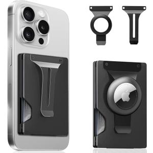Magnetic Phone Wallet with Apple MagSafe - Metal Card Holder with AirTag Holder, RFID Blocking & Money Clip Mag Safe Wallet for iPhone 16 15 14 13 12 Pro Max/Pro/Plus/Mini