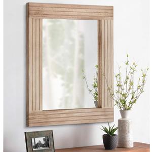 Rectangle Mirror Retro Wooden Wall-Mounted Mirrors Farmhouse Bedroom Bathroom Vanity Entrance Decorative Antique Hanging Mirror Large 26"x18" (26"L x 18"W, Crude Wood)