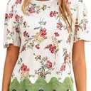 LOLONG Womens Short Sleeve Printed Tops Summer 2026 Crew Neck Color Block Casual Blouses (XL)