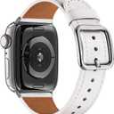 MNBVCXZ Compatible with Apple Watch Band 38mm 40mm 41mm 42mm 44mm 45mm 46mm 49mm Women Men Genuine Leather Replacement Strap for iWatch Series 11 10 9 8 7 6 5 4 3 2 1 SE Ultra (White/Silver)