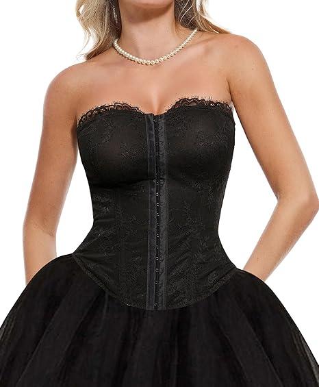 Popilush Corset Tops for Women Shapewear Sculpting Lace Top Detachable Strap Bustier with Buckle Festival Outfits Summer Splash, XL