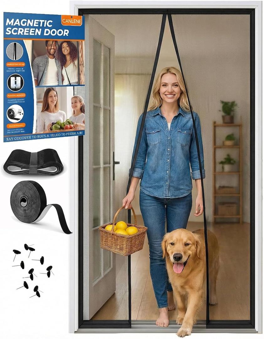 Premium Magnetic Screen Door, Heavy-Duty Reinforced Mesh, Ultra-Dense Weave, Smooth Auto-Close, Pets & Kids Hands-Free, No-Gap Seal, Size: Screen 74"x82"
