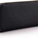 Luxury Real Leather Zip Around Travel Wallet | Large Capicity Card Holder Organizer | Classic Phone Clutch for Men Women (Black - Saffiano Leather)