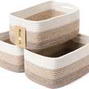 Small Storage Baskets for Organizing | Closet Organizer Bins | Shelf Toy Basket | Woven Rope Baskets | Cube Decorative Box | Shallow Basket | 13x8.5x5.1 | 3 Packs Gradient Brown
