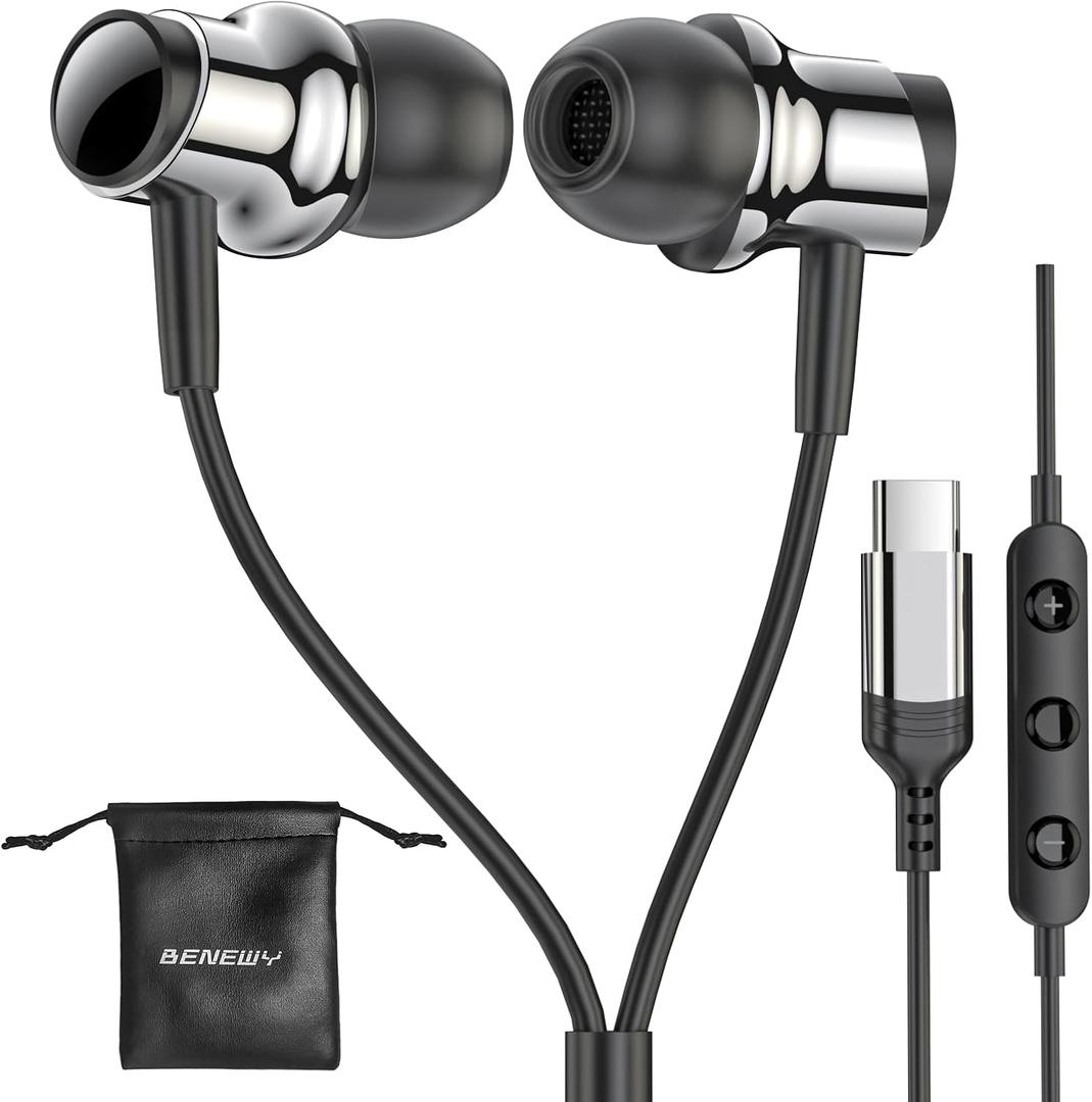 USB C Headphone for Samsung S25 S24 S23 Ultra FE S22 A55 A54 Wired Earbuds Magnetic in-Ear Type C Earphone with Mic Volume Control Stereo Noise Canceling Earbuds for iPhone 17 16 15 Pro Max Pixel 9 8a