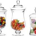 MyGift Clear Glass Apothecary Jars with Lid, Decorative Footed Vase, Candy Buffet Containers, Set of 3