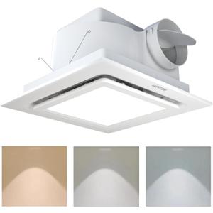 Bathroom Exhaust Fan with Light, 12 INCH, Upgraded Quiet Square Vent Fans with Adjustable LED Light, 141 CFM, for Bathroom, Office, Home (Fan + 3-Color Light (Warm/Neutral/Cool))