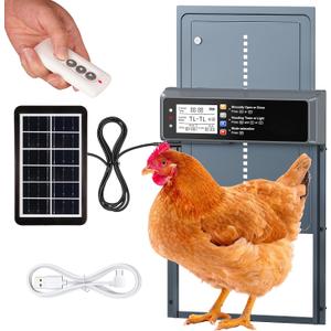 Automatic Chicken Coop Door Solar Powered, LCD Display Automatic Chicken Door with Timer & Light Sensor Mix 4Modes, Aluminum Alloy Chicken Door, Range 20M Remote Control Solar Chicken Coop Door