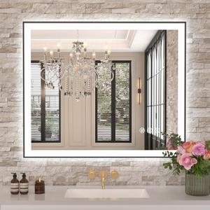 Amorho 30"x 36" LED Bathroom Mirror with Black Frame, Front Light and Backlit(Controlled Separately), Stepless Dimmable, Anti-Fog, Shatter-Proof, 3 Colors, Memory