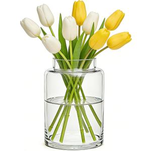 Large Flower Vase,9 Inch Large Clear Flower Vase for Bouquet, Clear Glass vase for Living Room Decor,Home Party Wedding Centerpiece,Birthday Anniversary Table Decor,Minimalist Big Vases for Office