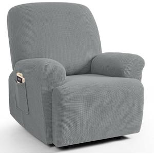 TAOCOCO Recliner Chair Covers Recliner Couch Slipcovers, 4-Pieces Stretch Recliner Covers for 1 Seater Recliner Sofa Slipcover, Furniture Protector Covers with Jacquard Pattern, Sky Gray