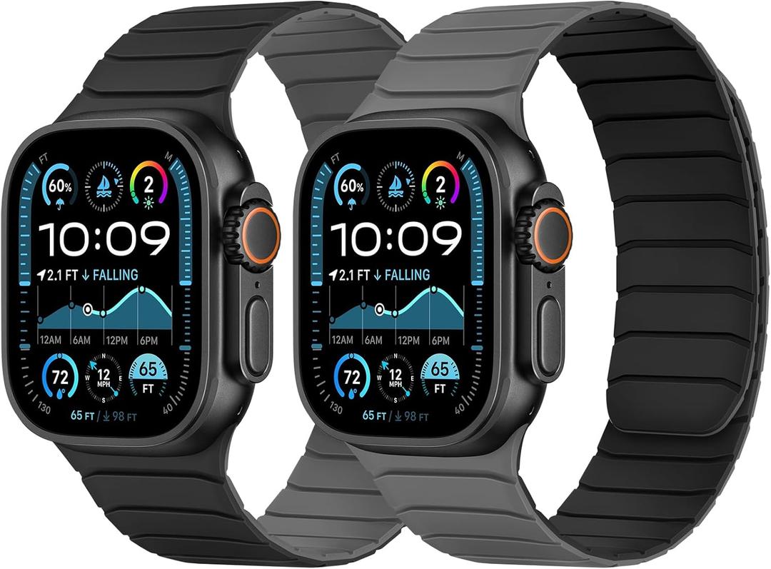 Tasikar Double Sided Wearable Magnetic Band Compatible with Apple Watch 49mm 46mm 45mm 44mm 42mm, Soft Silicone Sport Strap Loop for iWatch Ultra 3 2 1 SE Series 11 10 9 8 7 6 5 4 3 2 1, Black Grey