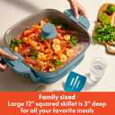 bella Make & Take Electric Skillet, Fits-anywhere kitchenware, EverGood Ceramic Coating, Adjustable Temperature & Dishwasher-Safe Tempered Glass Lid, Cast Aluminum Base, 1200 Watt, Surf