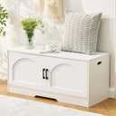 Storage Bench, 39.4" Shoe Bench with Storage, 2 Tier Entryway Bench with 2 Doors, Adjustable Shelf, 39.4" W x 15.8" D x 18.1" H, Holds up to 330lbs for Entryway Living Room Bedroom Hallway, White (39.4 inch, White+doors)