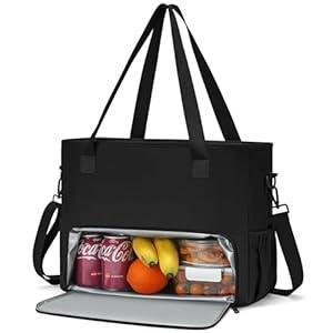 Lunch Tote Bag for Women with 15.6" Laptop Compartment, Work Tote Bag with Insulated Lunch Compartment, Large Casual Canvas Handbag Luncg Bags for Nurse, Teacher, Office, Travel, Beach, Jet Black