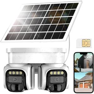No WiFi Security Camera, 4G LTE Cellular Security Camera, 2K Solar Cellular Cam HD Dual Lens 360 Pan Tilt, Color Night Vision, PIR Motion Detection, IP66 Waterproof with Pre-Installed SIM (QIUQIU)