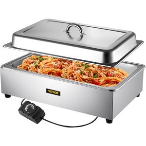 VEVOR Commercial Food Warmer, Full-Size 1 Pot Steam Table with Lid, 9.5 Quart Electric food Warmers, Grade Stainless Steel Bain Marie Buffet Equipment, Fits 21 x 13.2 Pan, 400W, for Restaurant, Sliver (1-Pan, 9.5 Qt, Silver)