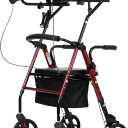 ELENKER Upright Walker, Stand Up Rollator Walker with Padded Seat and Backrest, Lightweight, Compact Folding, Fully Adjustment Frame for Seniors, Red