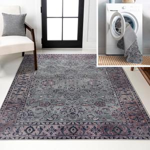 JONATHAN Y Machine Washable Purple/Gray Indoor Area Rug 8X10 ft, Victoria Ornate All-Over for Living Room, Bedroom, Kitchen, Office, Easy-Cleaning, High Traffic, Pet-Friendly, Non-Shedding WSH106B-8