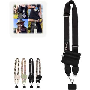 Clip and Go Strap for Phone with Crossbody Wallet, Phone Strap with Zipper Pouch Wallet (Black)