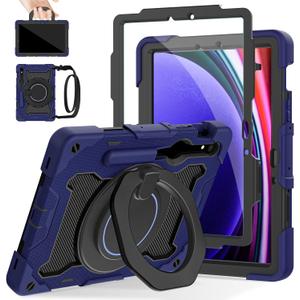 ROISKIN Case for Samsung Galaxy Tab S10 Lite &S10 FE S9 FE 10.9"/S9 11 Inch for Kids -with HD Screen Protector, 360 Rotating Kickstand/Handle, Shoulder Strap, Pen Holder, Heavy Duty Military Grade (Navy Blue)
