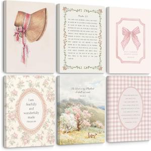 Christian Nursery Wall Art Bible Verse Canvas Wall Decor Pink Vintage Girls Nursery Poster Scripture Floral Bow Print Coquette Room Decor Pictures Jesus Artwork for Bedroom 8x10x6 Inch Wrapped Canvas