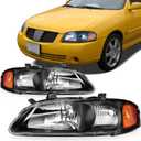 SCITOO Headlight Assembly For Nissan Sentra 4-Door 2000-2003 Compatible with 2000 2001 2002 2003 Nissan Sentra Headlamp Black Housing Amber Reflector Driver and Passenger Side