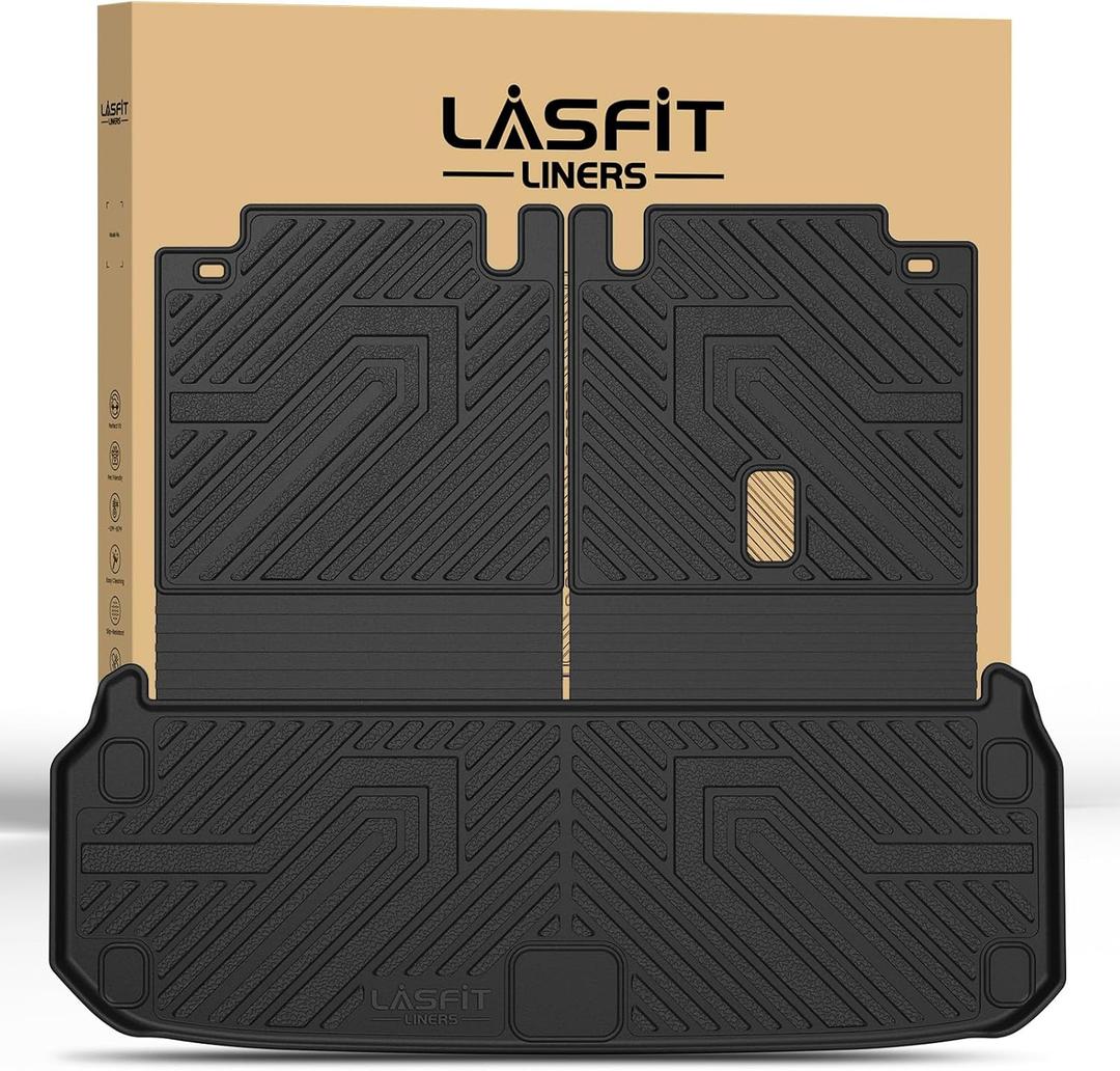 LASFIT Cargo Mat & Backrest Mats for Nissan Pathfinder 2013-2020 / Infiniti QX60 2014-2021 / JX35 2013, All Weather TPE Custom Fit Easy Clean Durable No-Curling Trunk Mat for Pathfinder & QX60 & JX35