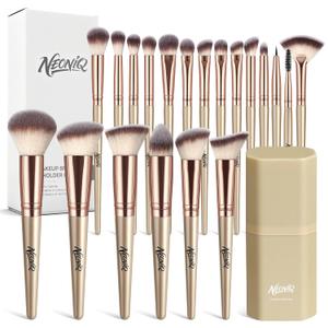 20 PCS Travel Makeup Brush Set, Makeup brushes, Professional Foundation Eyeshadow Concealer Blush Powder Bronzer Brushes,Versatile Face Make Up Tools with Travel Makeup CaseChampagne Gold