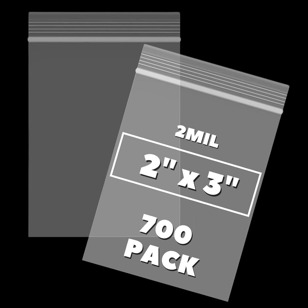 700Pcs 2" x 3" Mini Resealable Zipper Bags | Small Plastic Bags for Jewelry, Crafts, and Small Parts | Reclosable Self Sealing Zip Bag