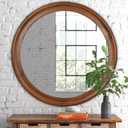 Round Wood Mirror for Wall,36 Inch Circle Decorative Mirror with Walnut Frame,Rustic Bathroom Hanging Vanity Mirror for Entryway,Bedroom or Living Room