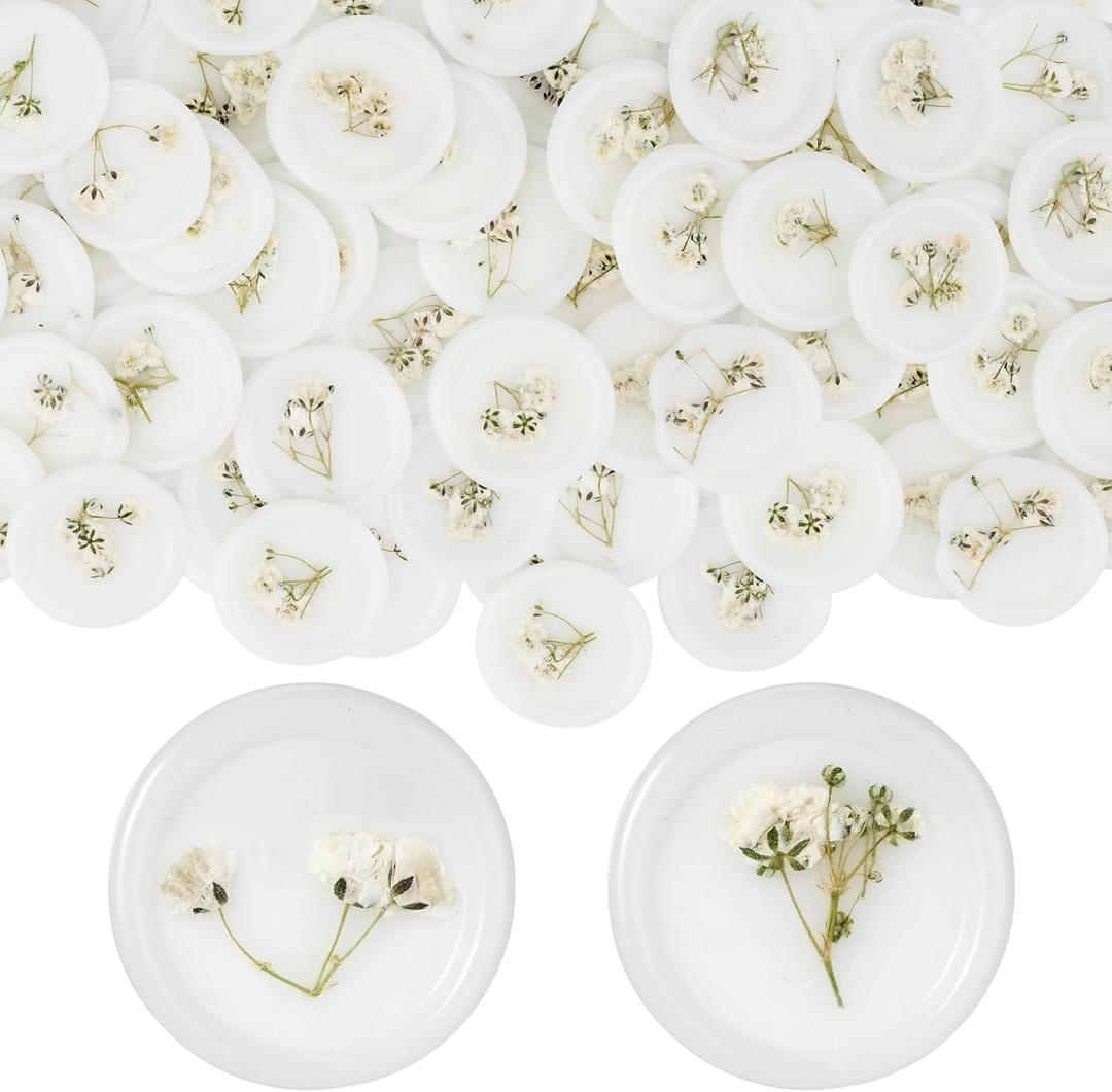 Qilery 100 Pcs Baby's Breath Wax Seal Stickers Dry Floral Self Adhesive Envelope Wax Seal Stamp Stickers Bulk for Wedding Invitation Bridal Shower Birthday Party Letter Greeting Card Gift Wrapping