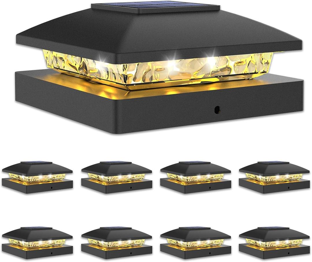 VOLISUN 4x4 Solar Post Cap Light 8pack,Solar Fence - Post Lights Outdoor Waterproof for Wooden/Vinyl Post,Black Deck Post Cap Light Solar Powered with Warm White for Garden/Patio/Porch