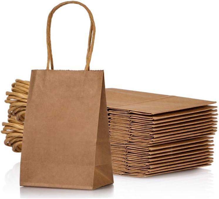 AWELL Mini Size Kraft Paper Bag with Handle Party Favours Bag 6x4.5x2.5 inch for Wedding Birthday Baby Shower Recycled Bag, Pack of 24