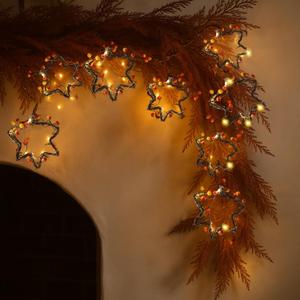 Thanksgiving Dinner Table Decoration Maple Leaves Rattan Light 3.94ft Thanksgiving Rattan Decor with Berry String Lights Battery Operated Fall Decor for Mantle Table Centerpiece Fireplace