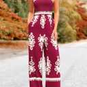 PRETTYGARDEN Women's Summer Boho Jumpsuits One Piece Beach Vacation Outfits Spaghetti Strap Wide Leg Pants Rompers (Wine Red Apricot Floral,XX-Large)